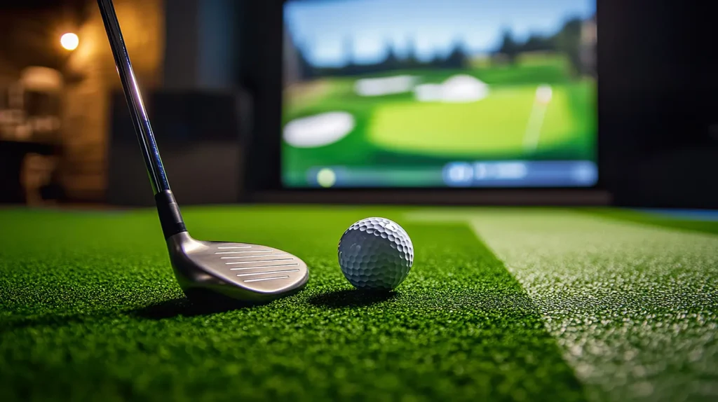 ready to practice in an indoor golf simulator